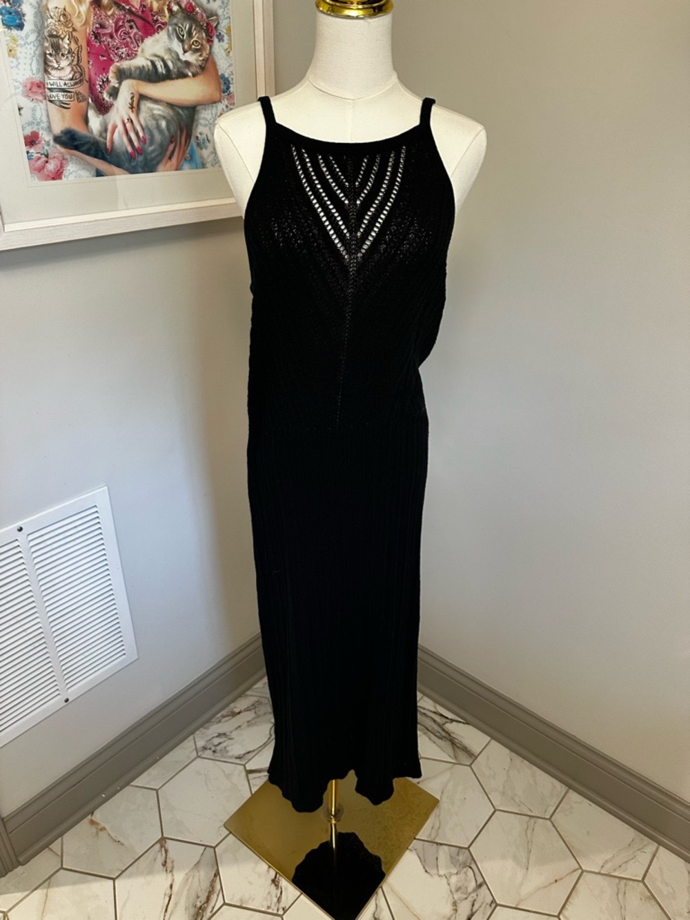 Old Navy Black Crochet Maxi Dress with Thin Straps